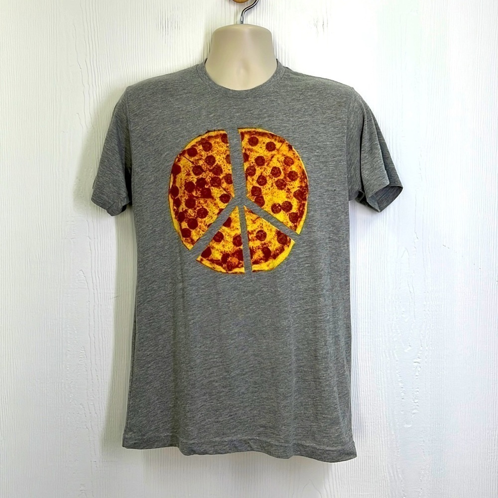 Body Rags - Pizza Peace Grey Graphic Short Sleeve T Shirt Size Medium